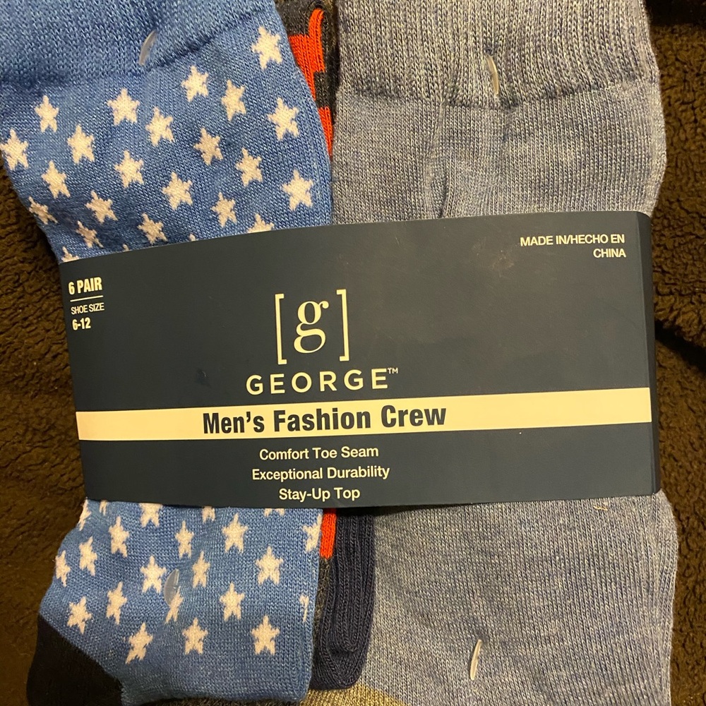 6 BRAND NEW GEORGE MENS FASHION CREW SOCKS